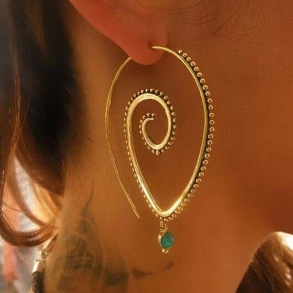 Jewelry - Boho Gold Color Round Spiral Drop Earrings